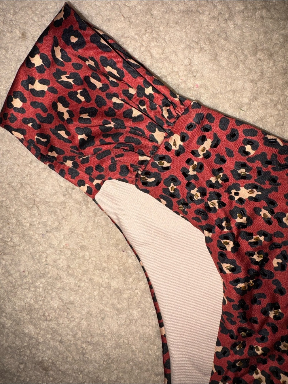 Cosita Linda- Red Leopard Print Ruffle Sleeve Bikini Top & Bottom w/ beaded. XL - Picture 4 of 6